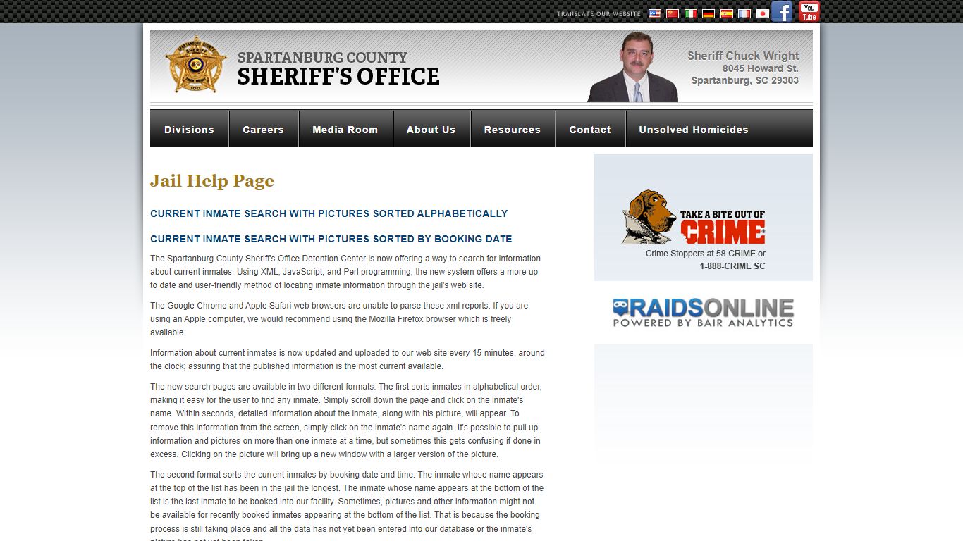 Jail Help Page : Spartanburg Sheriff